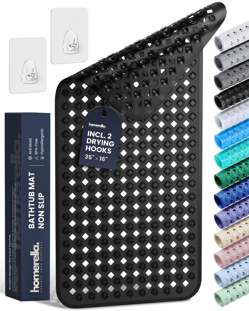 homerella Bathtub Mat Non Slip 35x16 Shower Mat Non Slip Anti Mold BPA Free