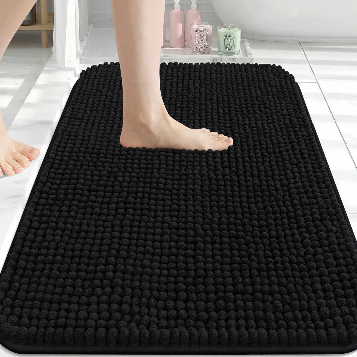 Arotive Chenille Bathroom Rugs 30x20, Soft Absorbent Bath Mat, Grey