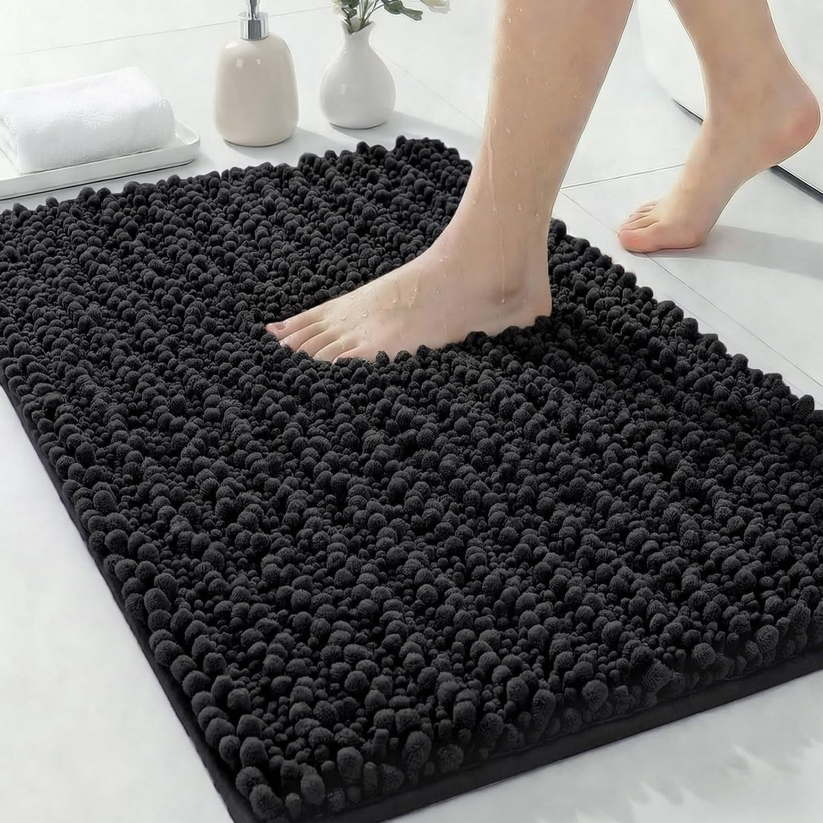 ILANGO Bathroom Rugs Dark Grey 32x20,Extra Soft Absorbent Chenille Bath Rugs,Thick Non-Slip Shaggy Bath Mat,Machine Washable Quick Dry Bath Mats for Bathroom Floor, Tub, Shower Accessories