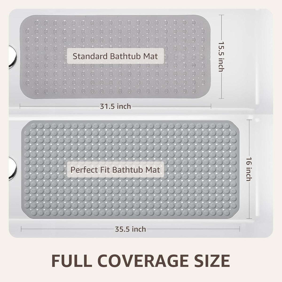 OTHWAY Bath Tub Shower Mat Non Slip, Bathtub Floor Liner Mats for Inside Shower Bathroom, Suction Cups and Drain Holes for Feet Scrubbing, Machine Washable, Soft on Feet, 35x16 Inch, Grey