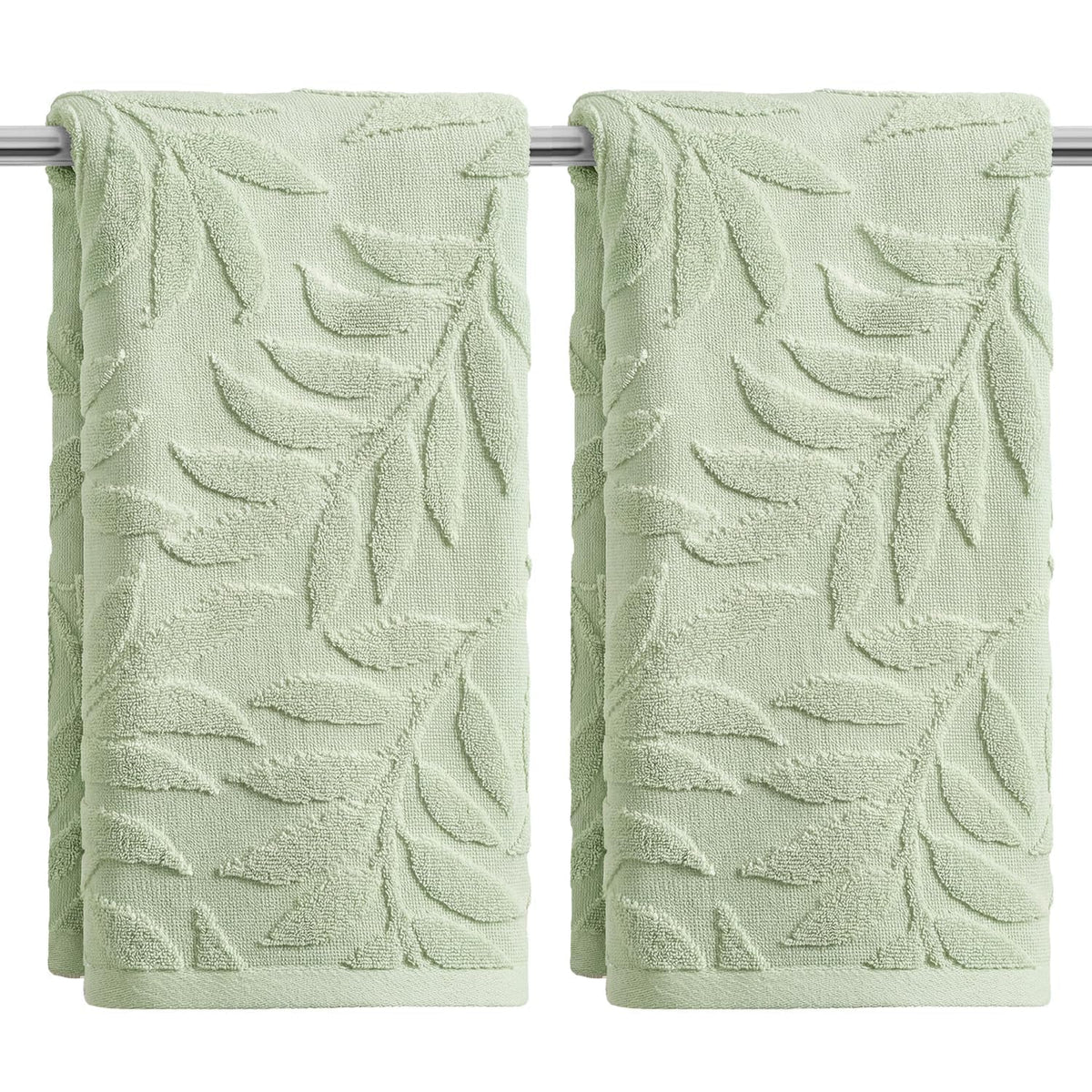 Artoid Mode 2 Pcs Beige 3D Leaves Jacquard Hand Towels for Bathroom, 100% Cotton Soft Absorbent Bathroom Decor Towels, 13.7 x 29.5 Inch