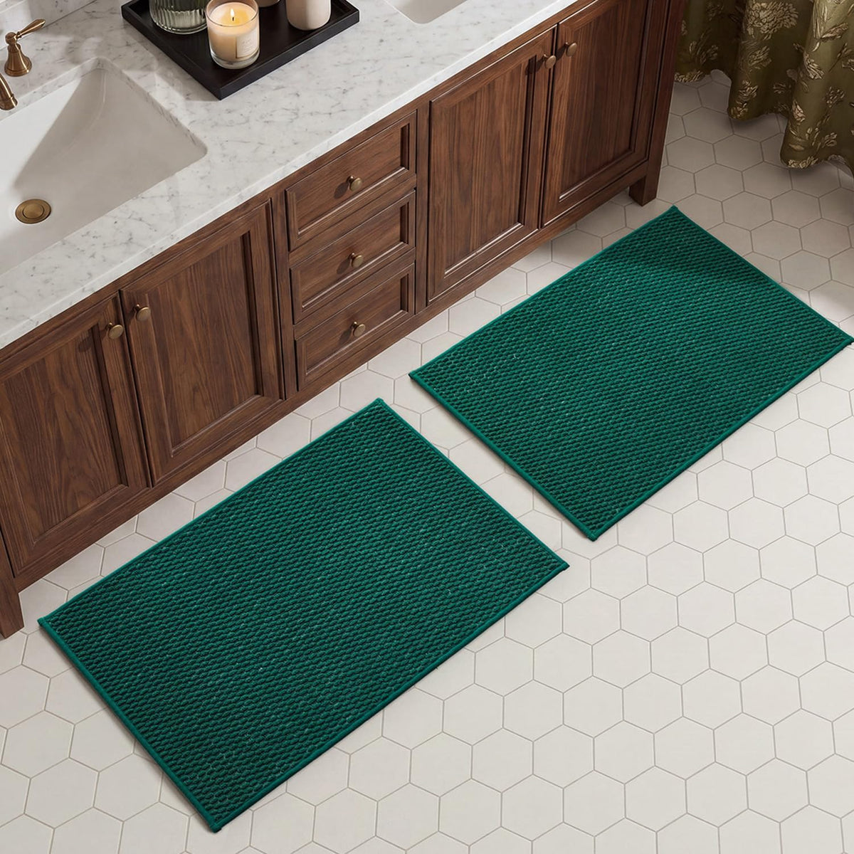 TYUU Bath Mat Set 2 Piece, Thin Bathroom Rugs Non Slip Washable Quick Dry