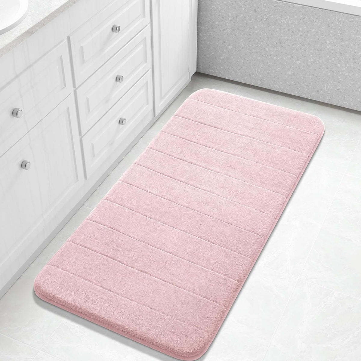 Yimobra Memory Foam Bath Mat, Super Soft Absorbent Bathroom Rug Non Slip, Quick Dry, Machine Washable Floor Carpet for Tub Shower, Home Decor Accessories, 24x17, Grey