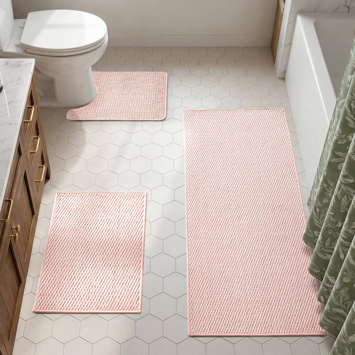 TYUU Bath Mat Set 2 Piece, Thin Bathroom Rugs Non Slip Washable Quick Dry