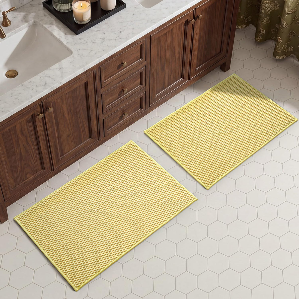 TYUU Bath Mat Set 2 Piece, Thin Bathroom Rugs Non Slip Washable Quick Dry