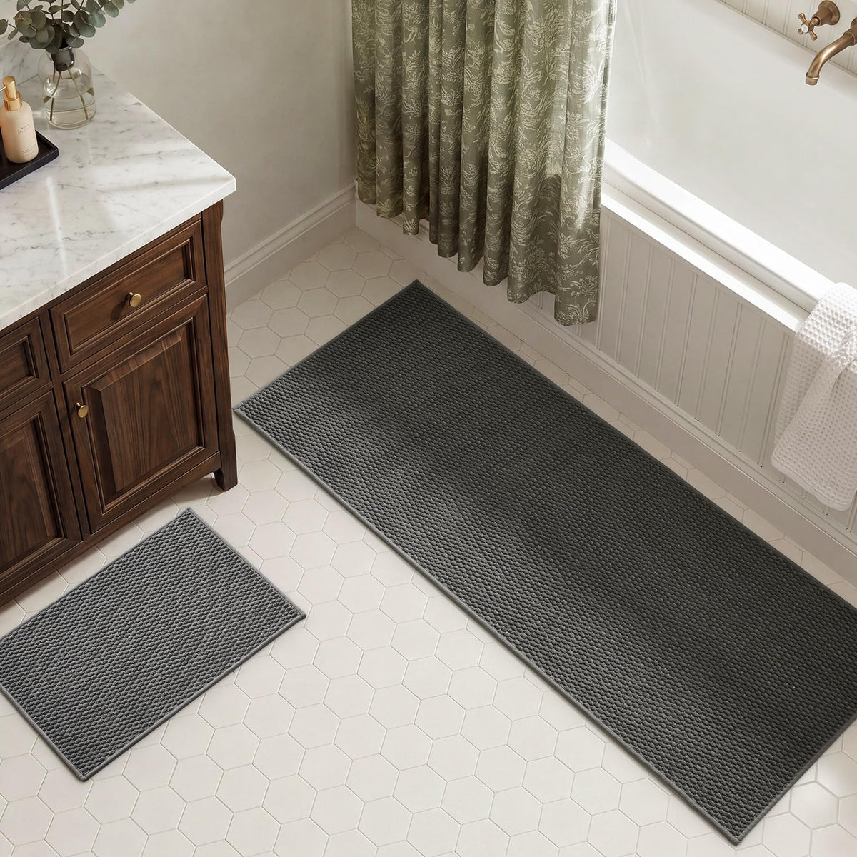 TYUU Bath Mat Set 2 Piece, Thin Bathroom Rugs Non Slip Washable Quick Dry