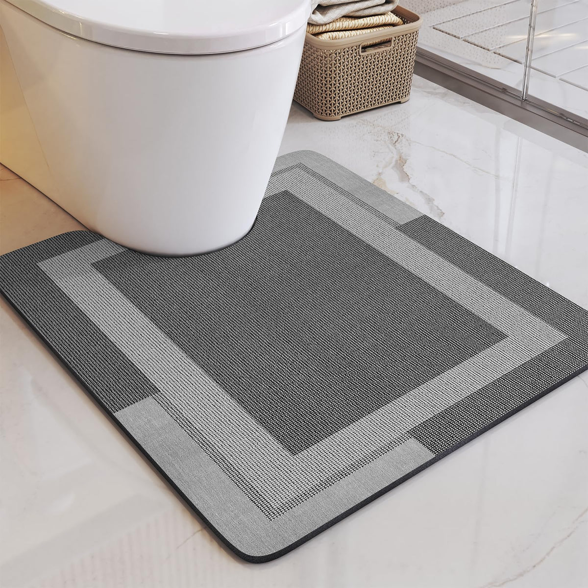 YDKGL Non Slip Bath Mat Thin Bathroom Rugs Fit Under Door Dark Grey 16"x24"