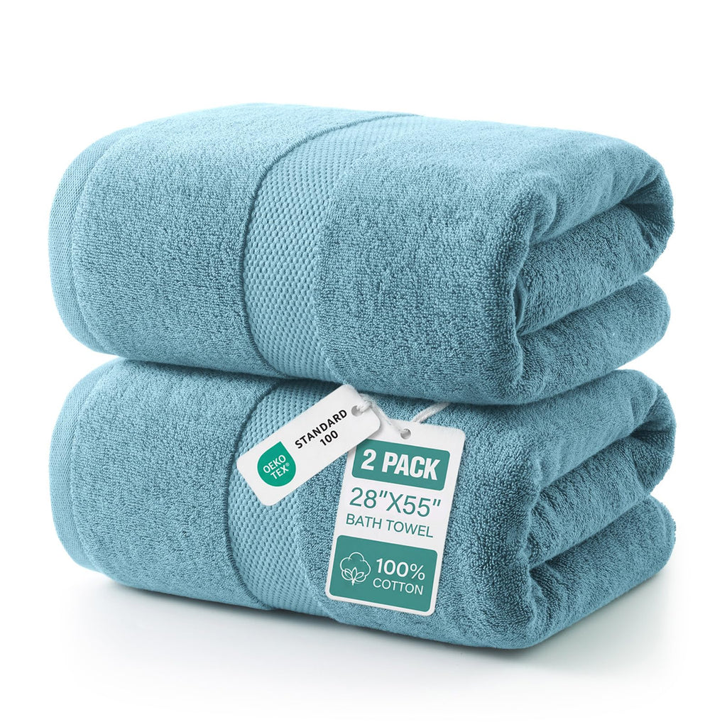 ecolook 2 Pack 100% Cotton Bath Towels, 28 x 55 Inches, Soft