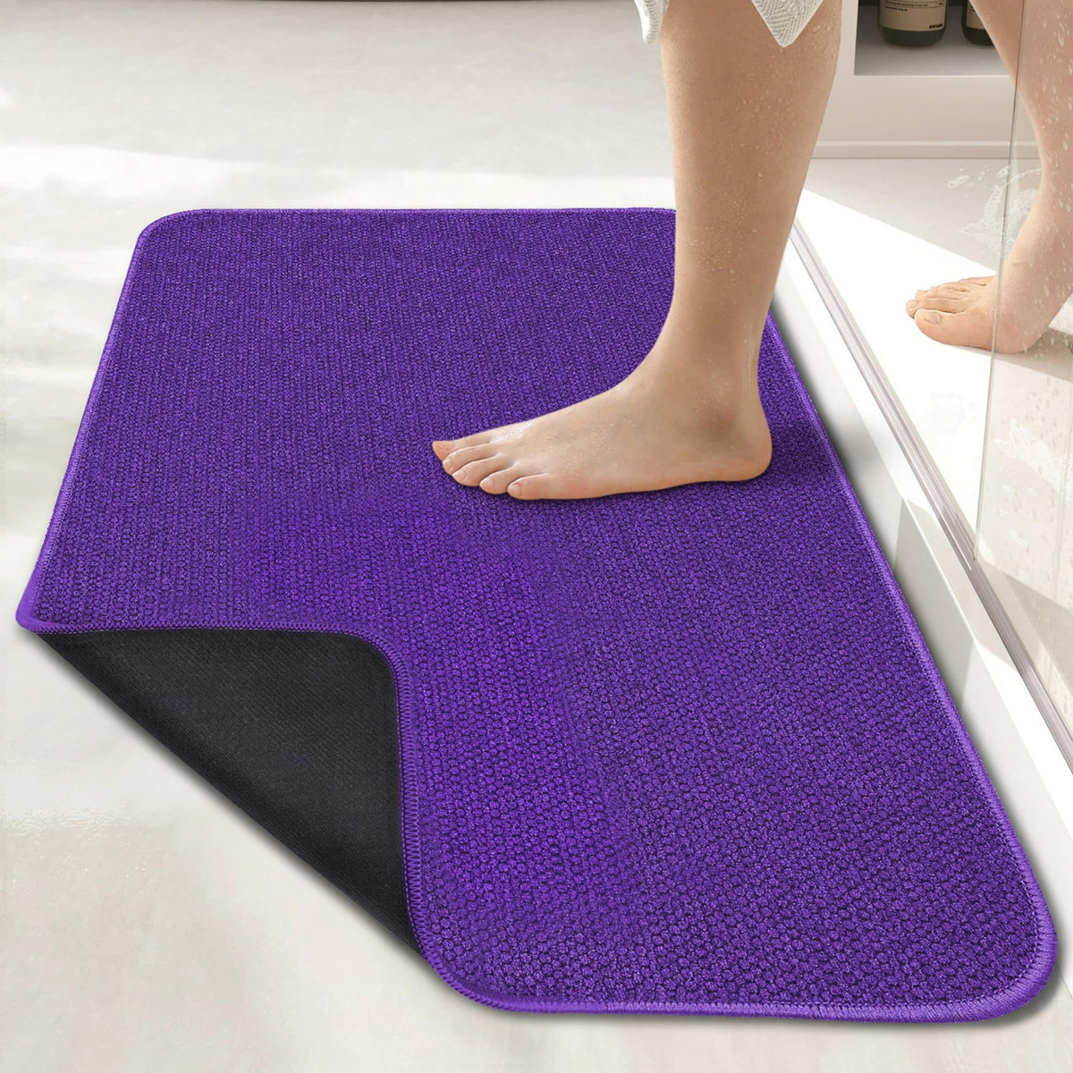 Bath Mat,Ultra Thin Bathroom Rugs,Rubber Bath Mats for Bathroom,No Slip Bath Rugs,Quick Dry,Machine Washable,Low Pile,Absorbent,Shower Outside,Sink,Home Decor Accessories.Grey,1'5"x2'3"(17x27Inch)