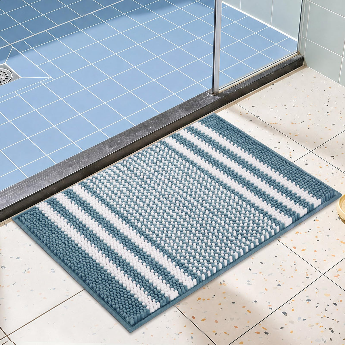 BSICPRO Bathroom Rugs Sets 2 Piece, Non Slip Striped Bath Mats, Aqua Green