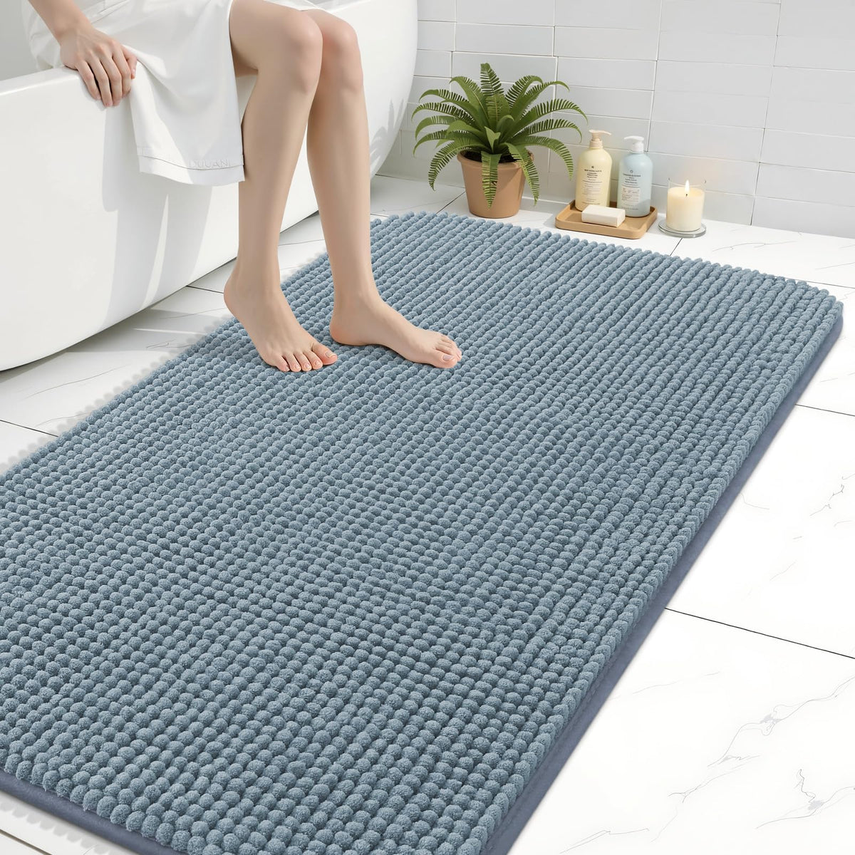 Arotive Chenille Bathroom Rugs 30x20, Soft Absorbent Bath Mat, Grey