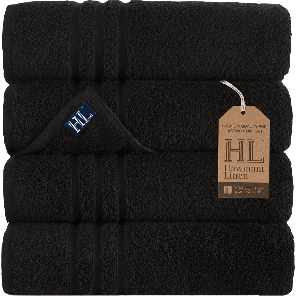 Hawmam Linen White Bath Towels 4 Pack 27 x 54 Inches 100% Turkish Cotton Soft Lightweight and Highly Absorbent Quick Drying Towels, Premium Quality Perfect for Daily Use