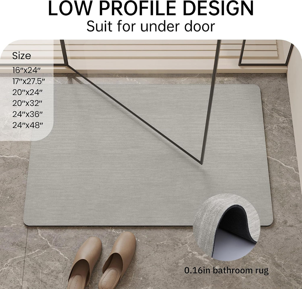 Mecko Bath Mat 16"x24",Ultra Thin Bathroom Rug fit Under Door Light Grey