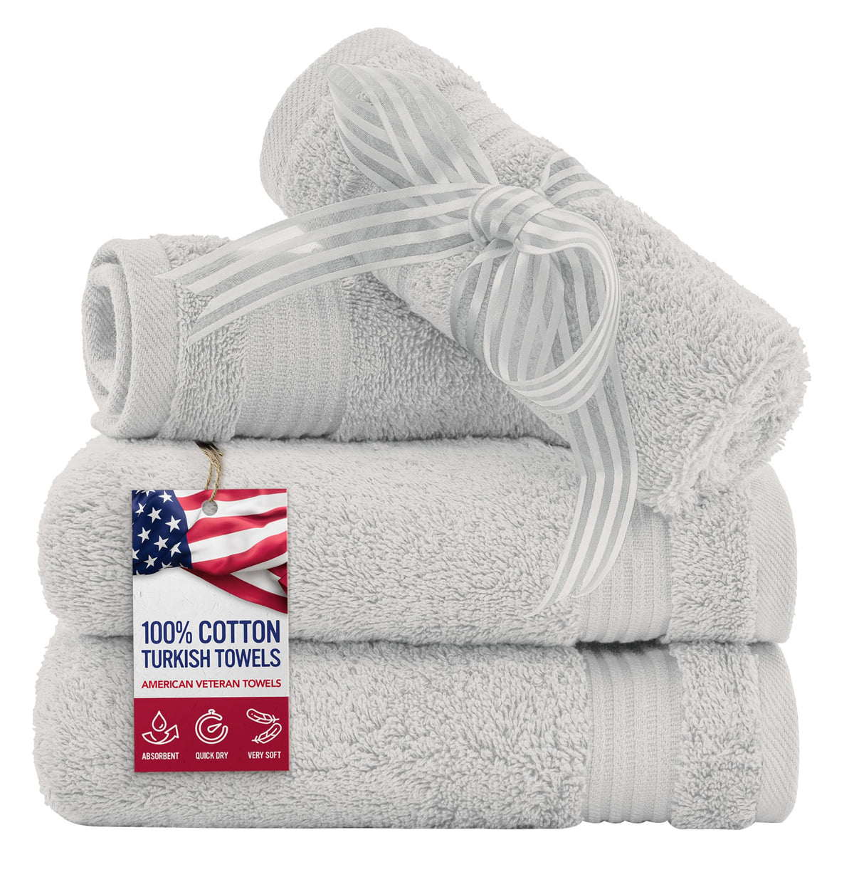 American Veteran Towel, 100% Cotton Turkish Bath Towels for Bathroom 4 Pack, 27x54 Extra Large Premium Soft Drying Bathroom Towels, Navy Blue