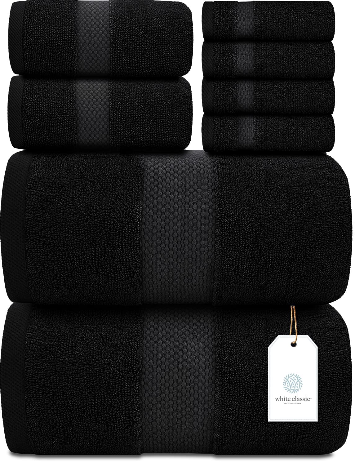 White Classic Luxury Bath Towel Set of 8 Pieces - 100% Turkish Cotton Highly Absorbent Towels for Bathroom, 2 Luxury Bath Towels 700GSM, 2 Hand Towels, 4 Washcloths, Ivory