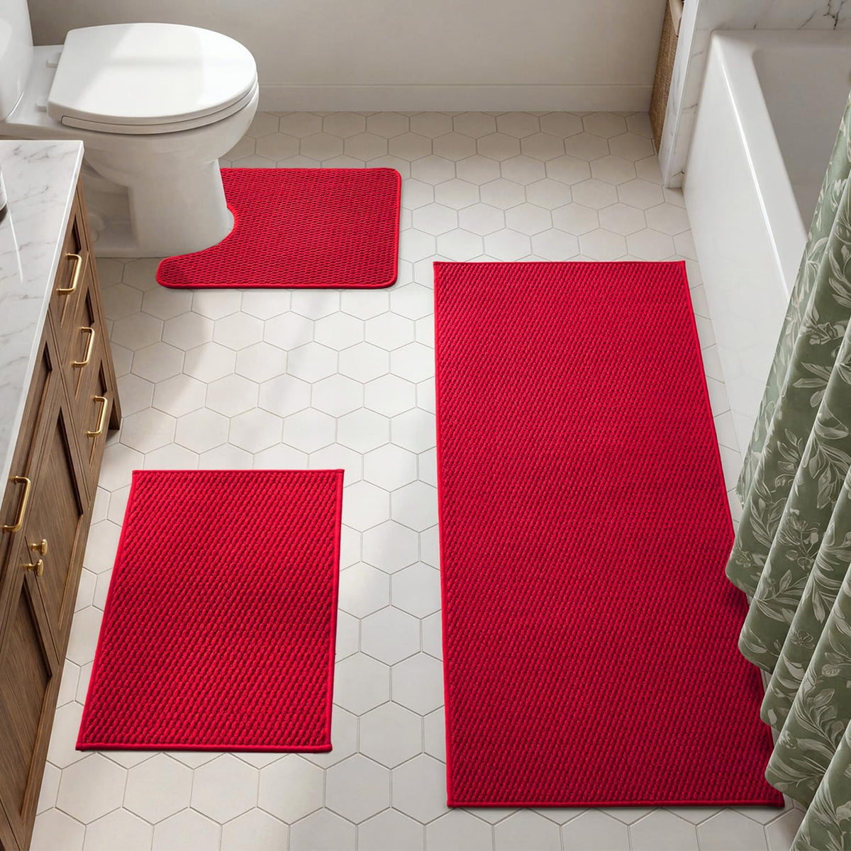 TYUU Bath Mat Set 2 Piece, Thin Bathroom Rugs Non Slip Washable Quick Dry