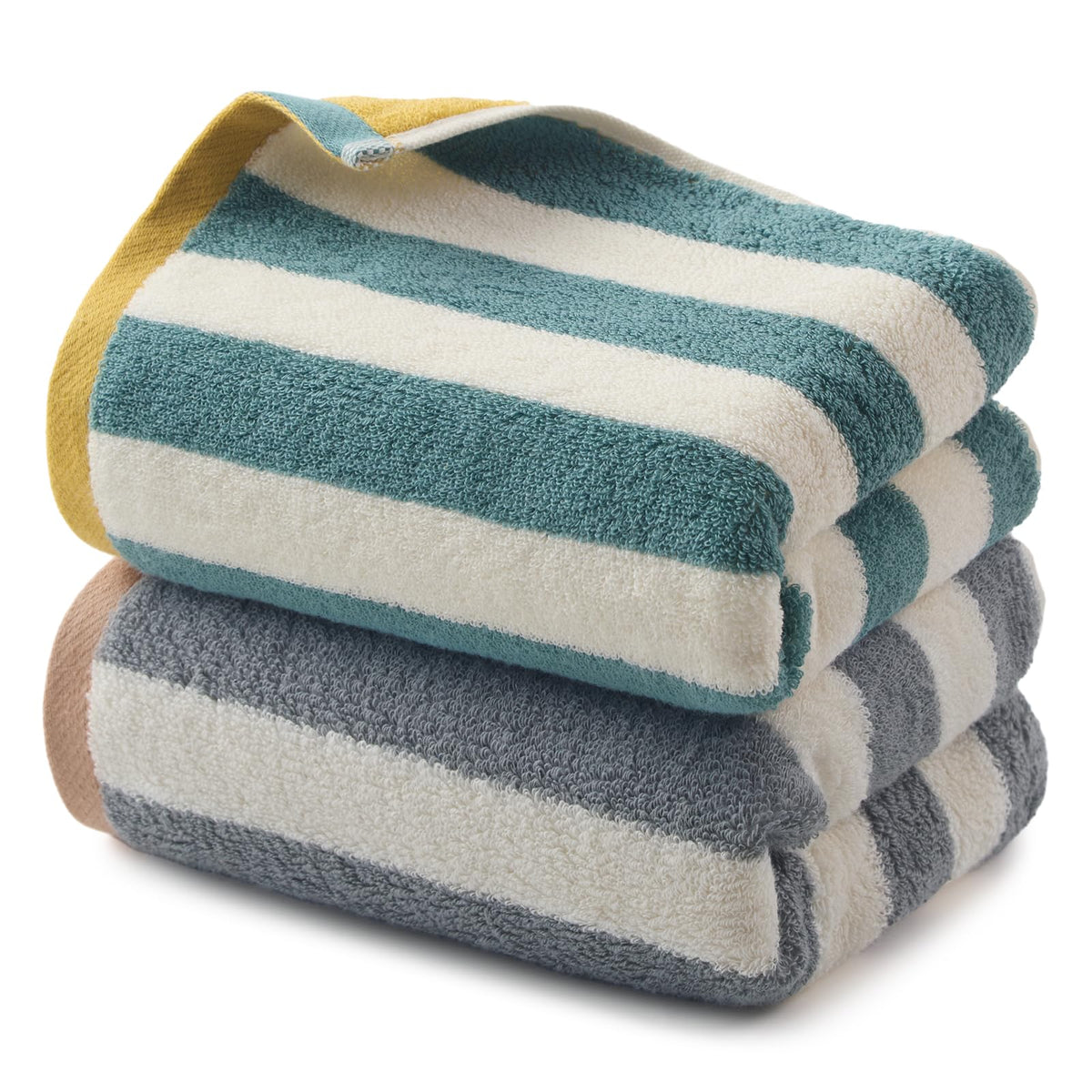 REDKISS Striped Hand Towels for Bathroom, Kitchen Decor, Guest Use, Kids & Adults, 100% Cotton, 12” x 28”, 2 Pack, Green