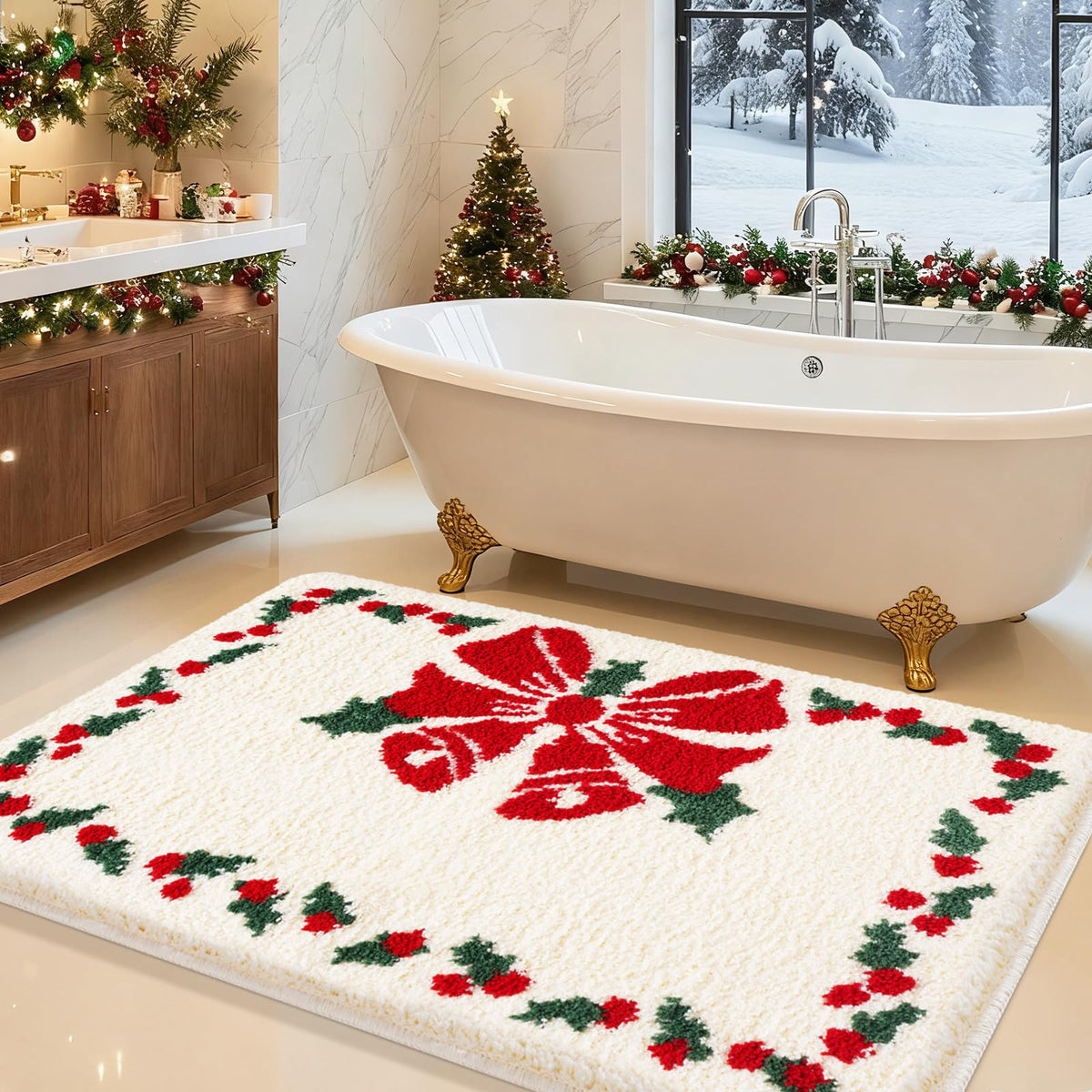 Upgraded Waffle Bath Mat Set 3 Piece Black-Looped, Super Absorbent Non-Slip Quick Dry Bathroom Rugs with Tassels, Machine Washable Ultra Soft Boho Bath Rugs for Floor, Toilet Mats Boho Farmhouse Decor