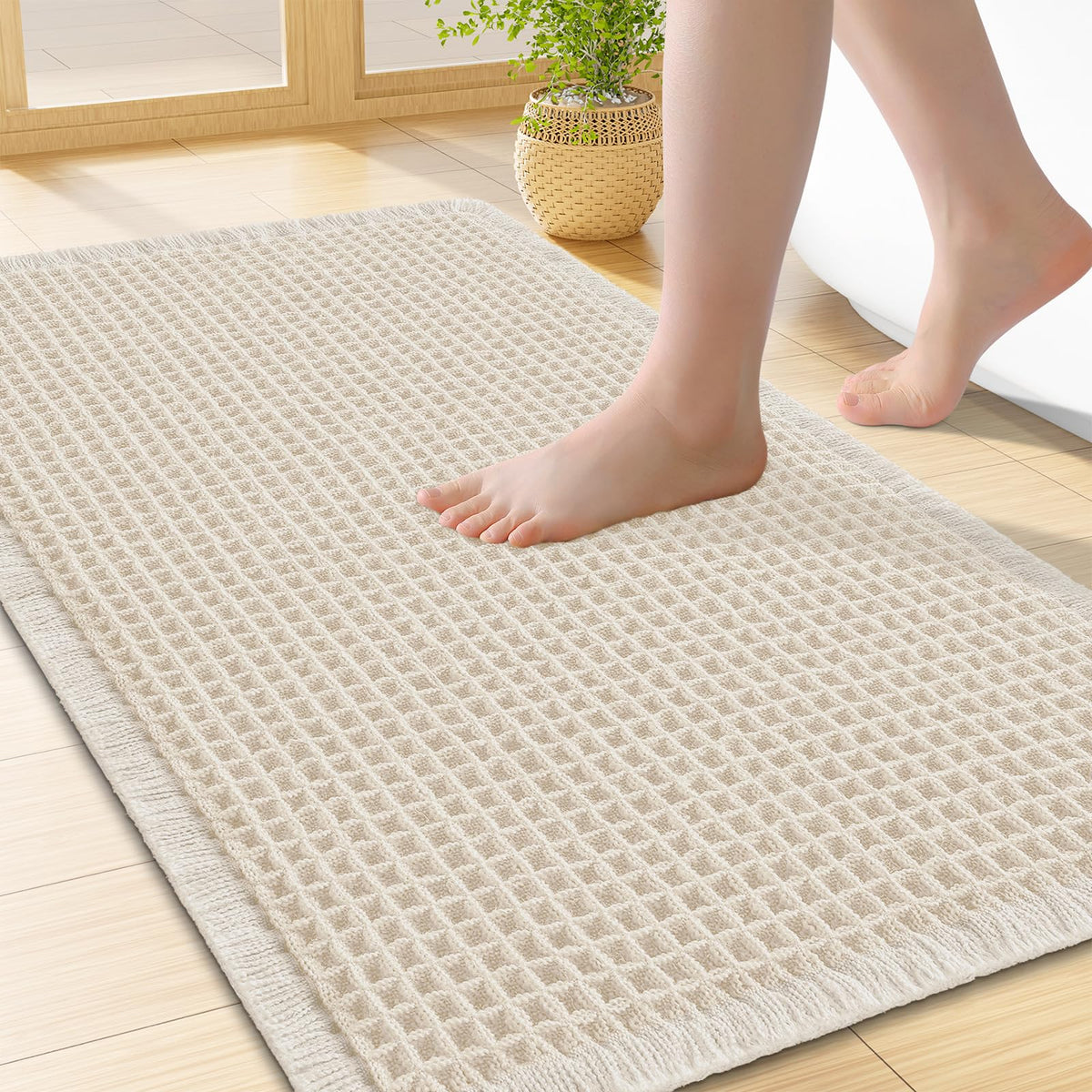 Smiry Waffle Bath Mat 30X20, Extra Soft Absorbent Bathroom Rugs, Brown