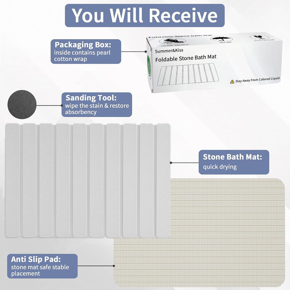 Foldable Stone Bath Mat, Diatomaceous Earth Stone Drying Mats for Bathroom