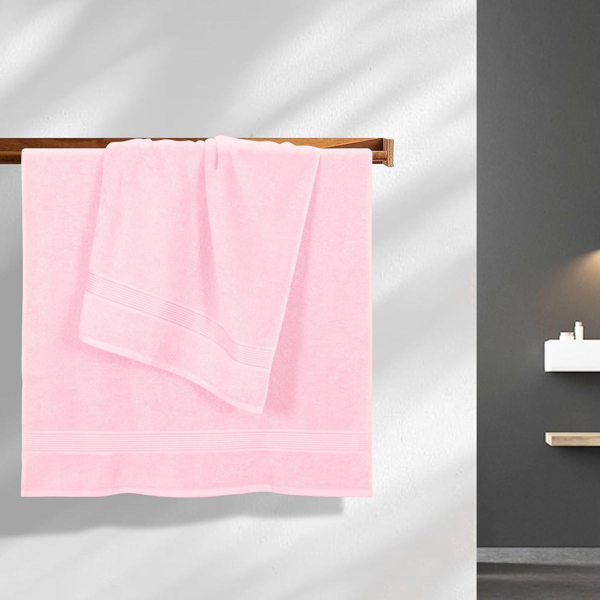 Belizzi Home Cotton 2 Pack Oversized Bath Towel Set 28x55 inches, Large Bath Towels, Ultra Absorbant Compact Quickdry & Lightweight Towel, Ideal for Gym Travel Camp Pool - Pink