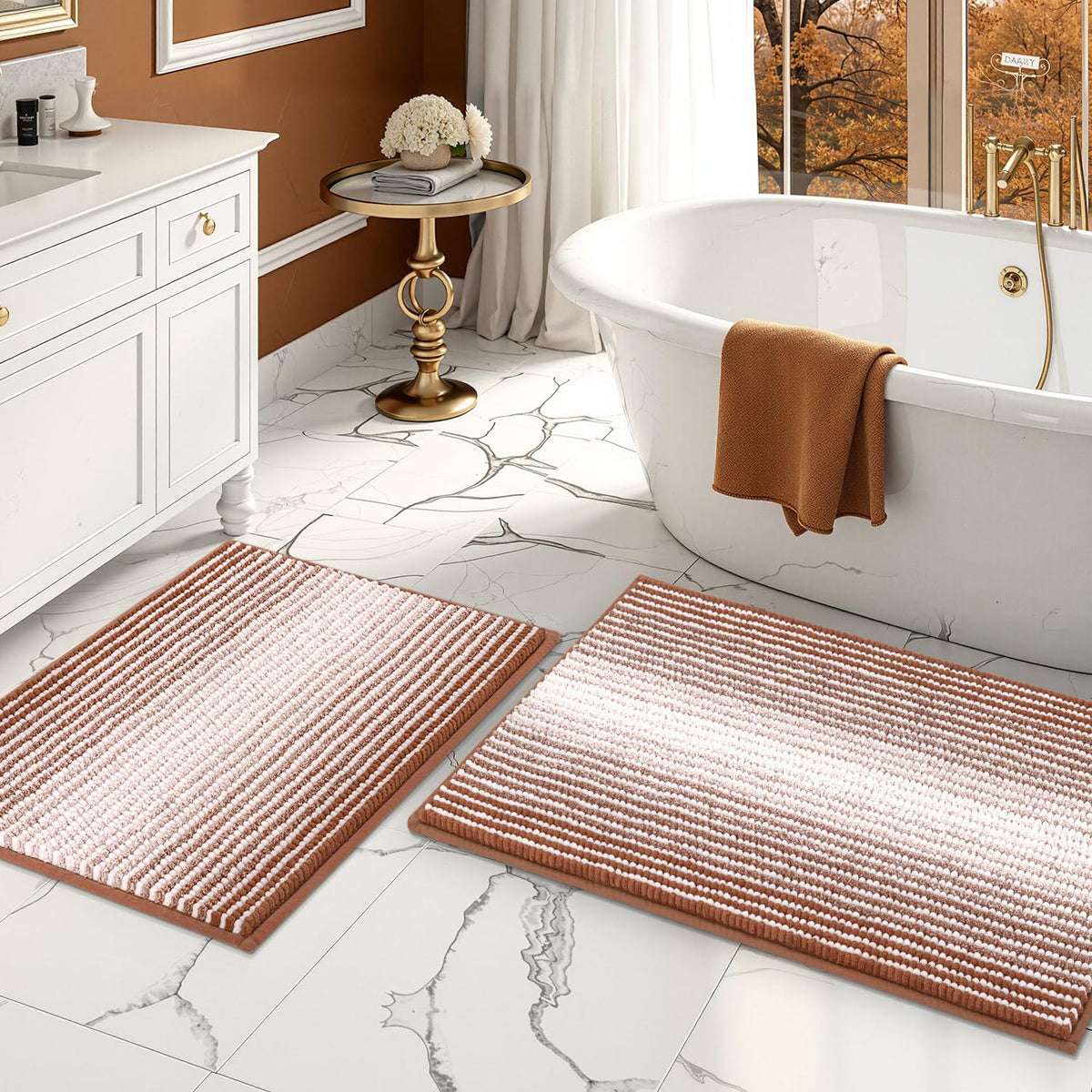 BSICPRO Bathroom Rugs Sets 2 Piece, Non Slip Striped Bath Mats, Aqua Green