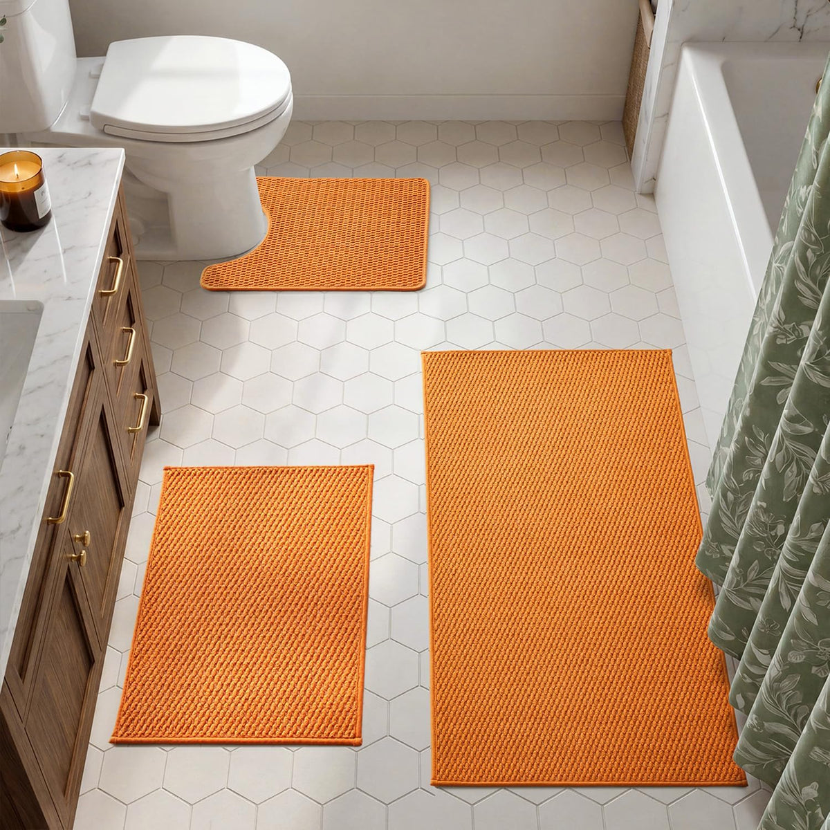 TYUU Bath Mat Set 2 Piece, Thin Bathroom Rugs Non Slip Washable Quick Dry