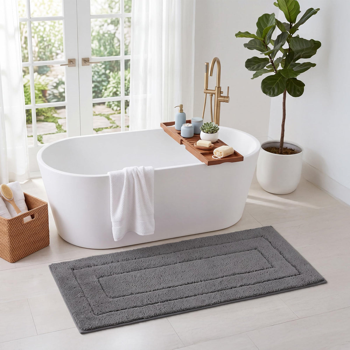 GRANNY SAYS Gray Bathroom Rug 20" x 30", Non-Slip Microfiber Bath Mat