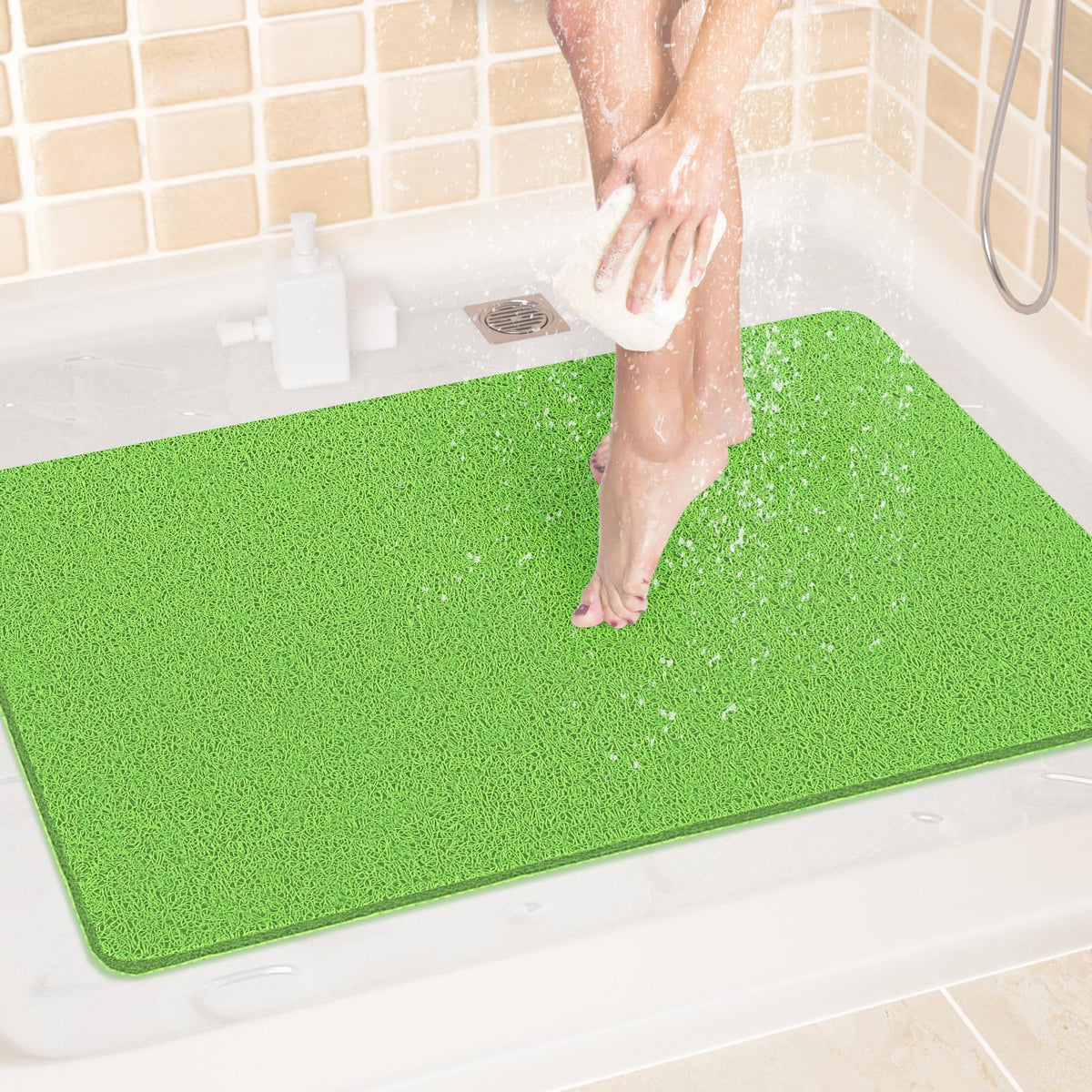 LuxStep Shower Mat Bathtub Mat,24x16 inch, Non-Slip Bath Mat with Drain, Quick Drying PVC Loofah Bathmat for Tub,Shower,Bathroom (Phthalate Free,Grey)