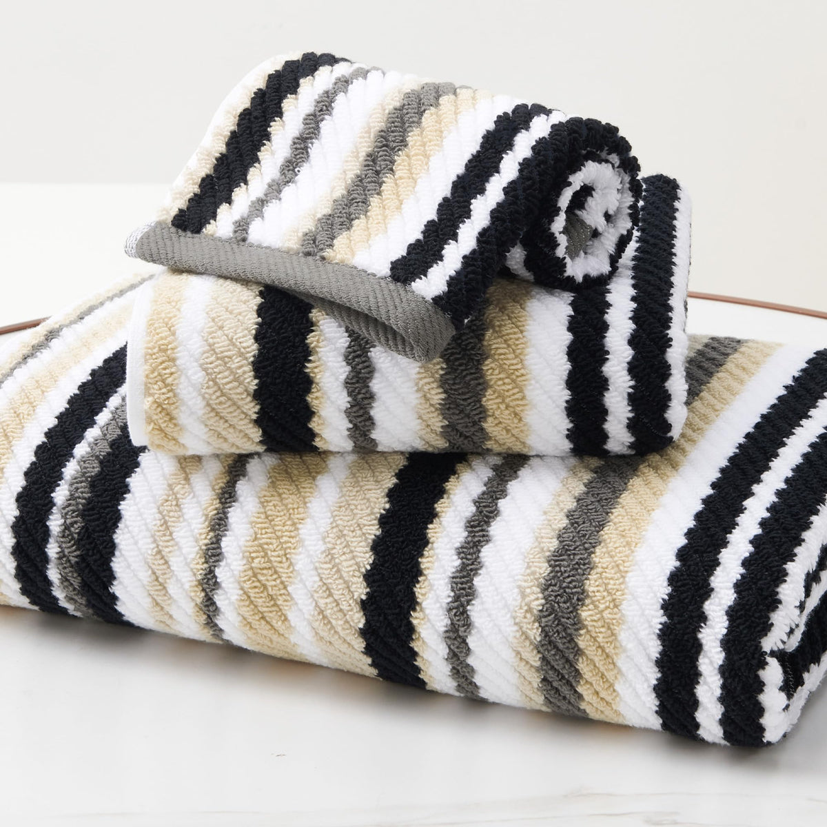 VOOVA & MOVAS Yellow Bathroom Towels 3 Pack, 100% Cotton, Gray Striped