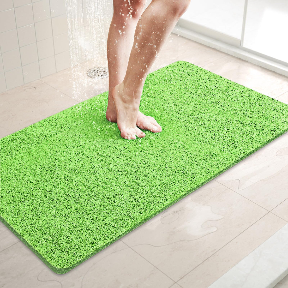 LuxStep Shower Mat Bathtub Mat,24x16 inch, Non-Slip Bath Mat with Drain, Quick Drying PVC Loofah Bathmat for Tub,Shower,Bathroom (Phthalate Free,Grey)