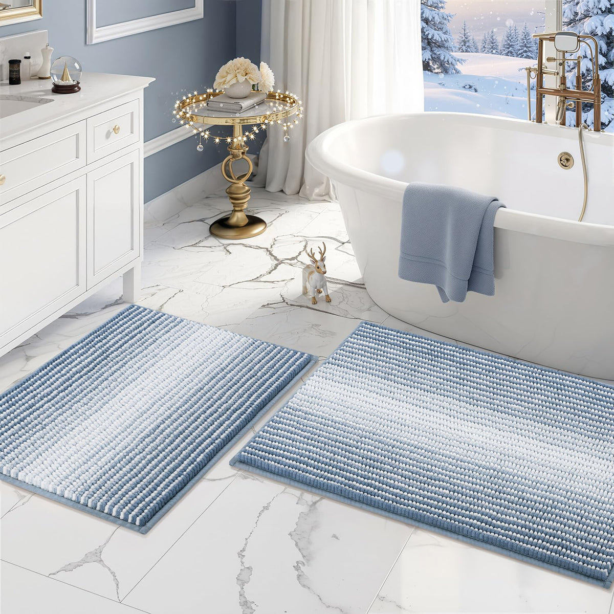 BSICPRO Bathroom Rugs Sets 2 Piece, Non Slip Boho Bath Mats, Beige