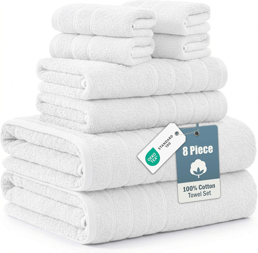 Casa Platino Large Bath Towel Set Absorbent Quick Dry 100% Cotton - White