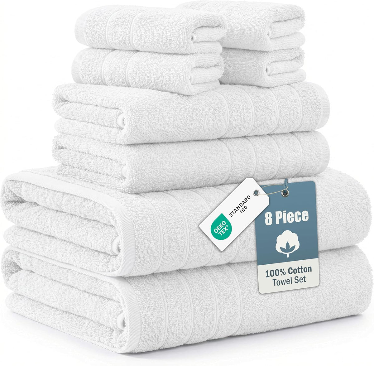Casa Platino Large Bath Towel Set Absorbent Quick Dry 100% Cotton - White
