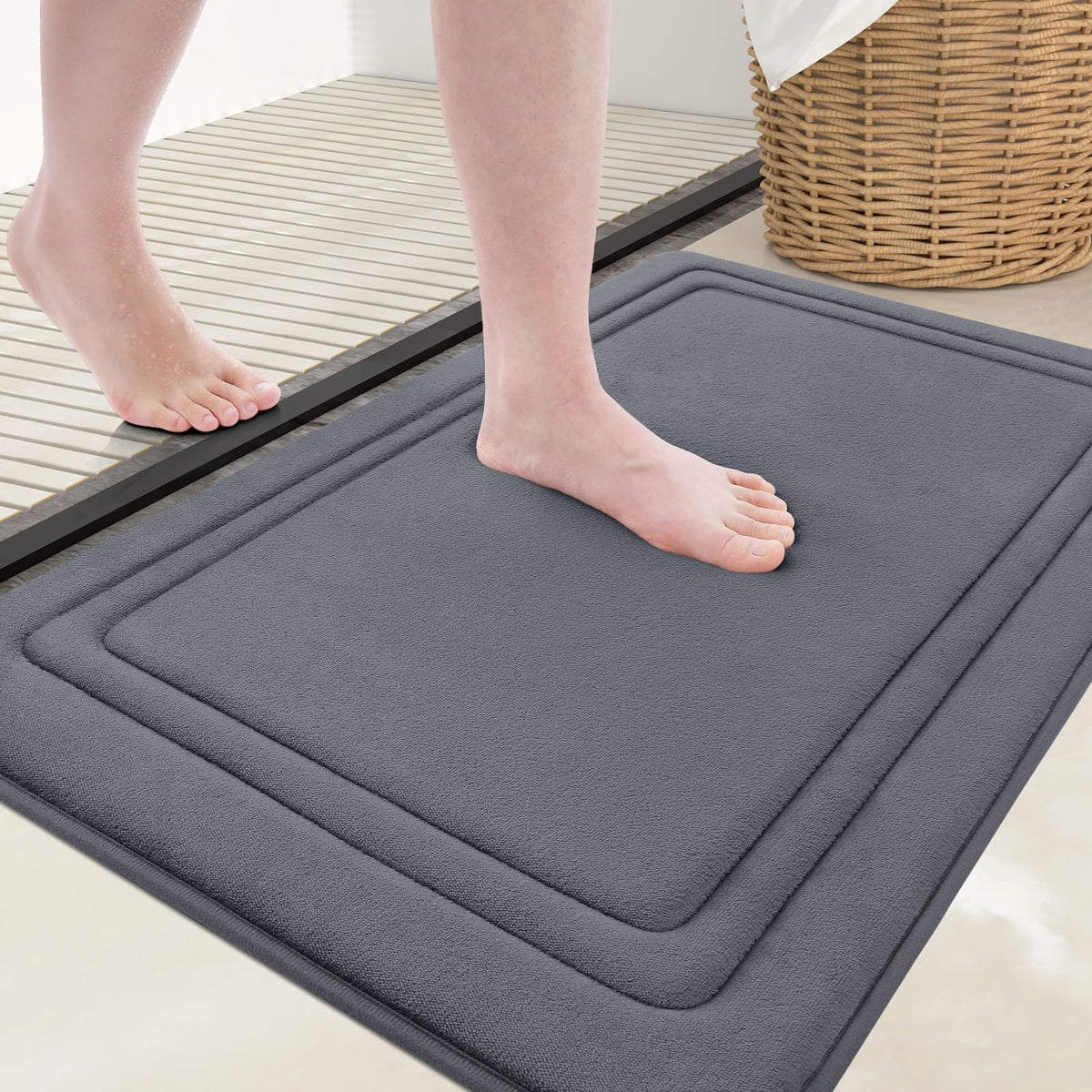Grandaily Memory Foam Bath Mat Rug 30x20, Ultra Soft, Non-Slip and Absorbent Bathroom Rugs, Machine Wash Dry, Comfortable Bath Carpet for Bathroom Floor, Tub and Shower, Black