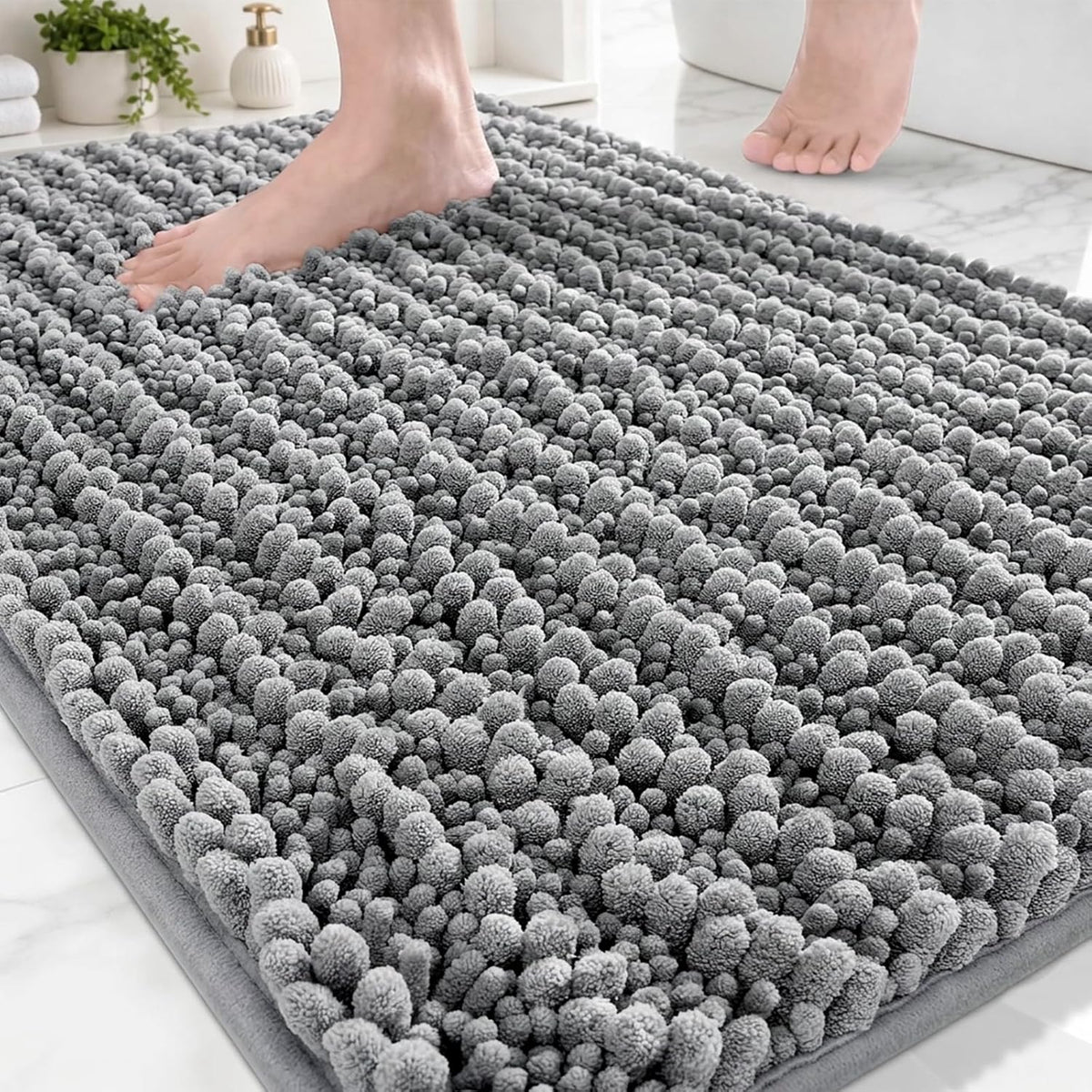 Disolla Navy Blue Bathroom Rug 20x32 Inch - Luxury Chenille Bath Mat, Thick Shaggy Plush Absorbent Rug, Non-Slip Machine Washable Mats for Bathroom Floor & Decor