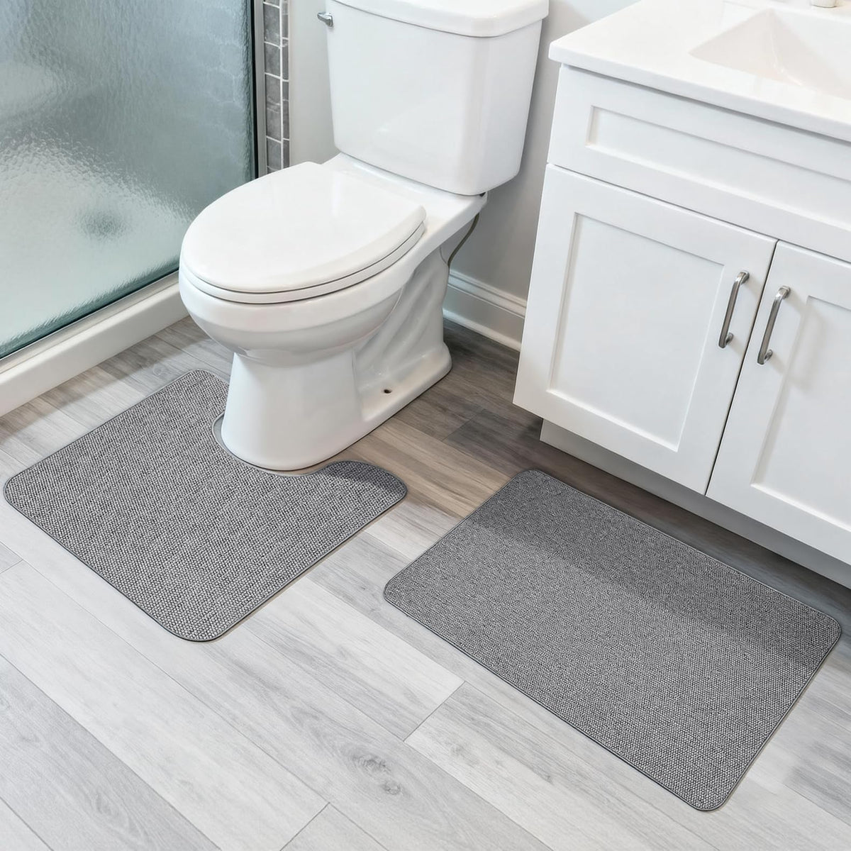 Bath Mat,Ultra Thin Bathroom Rugs,Rubber Bath Mats for Bathroom,No Slip Bath Rugs,Quick Dry,Machine Washable,Low Pile,Absorbent,Shower Outside,Sink,Home Decor Accessories.Grey,1'5"x2'3"(17x27Inch)