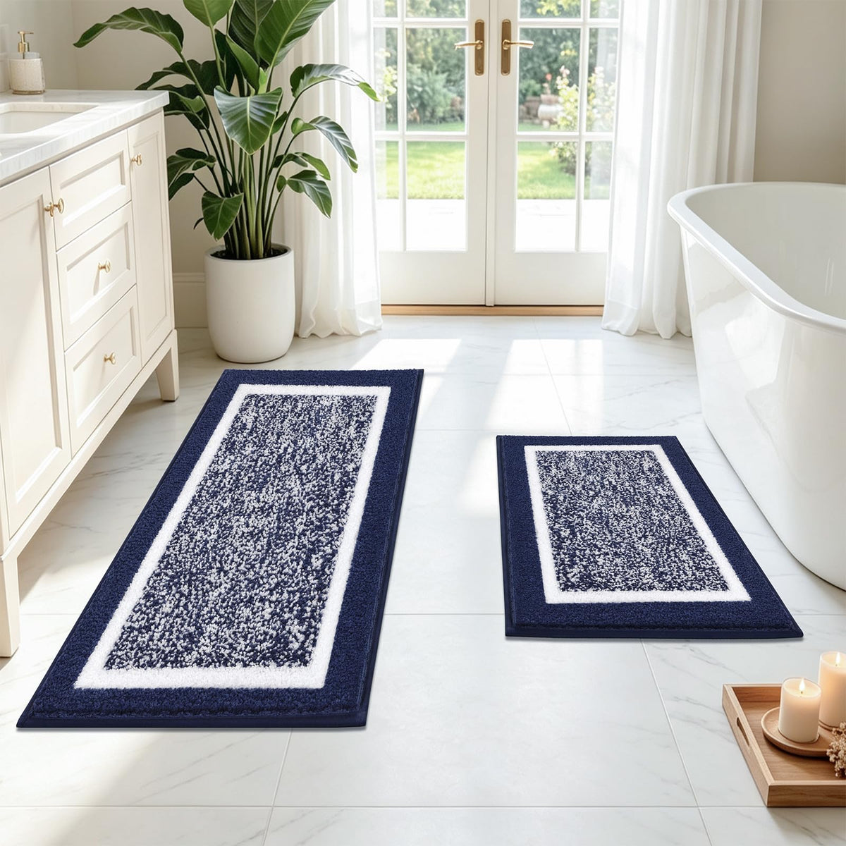 Pauwer Bathroom Rug Sets 3 Piece, Non Slip Washable Bath Mat, Black