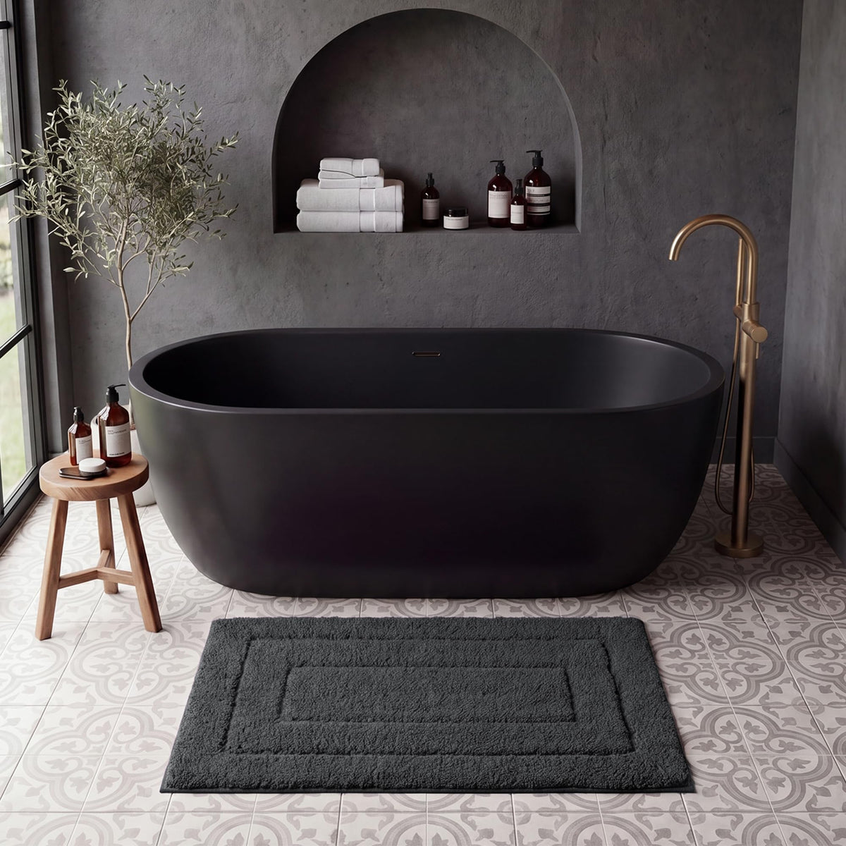 GRANNY SAYS Gray Bathroom Rug 20" x 30", Non-Slip Microfiber Bath Mat
