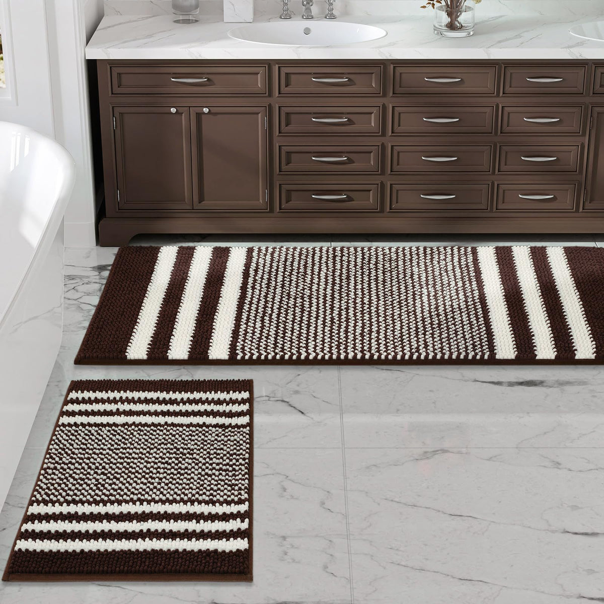BSICPRO Bathroom Rugs Sets 2 Piece, Non Slip Striped Bath Mats, Aqua Green