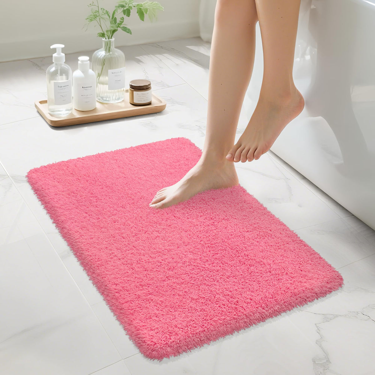 White Bathroom Rugs Non Slip 24"x16",Absorbent Bath Mat Quick Dry