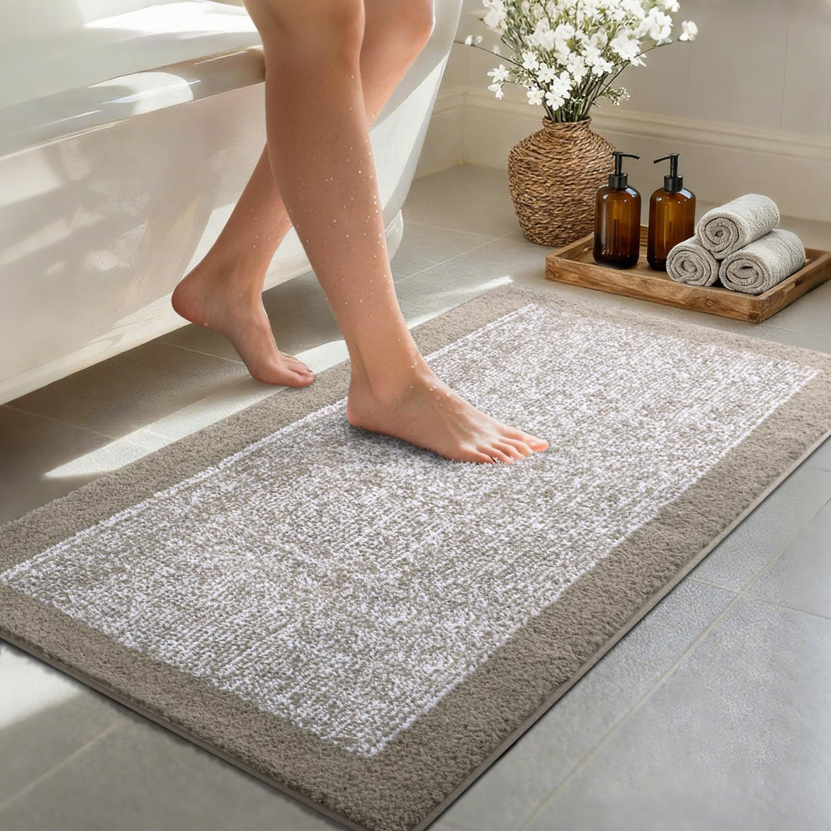 Long 2x4 Ft (48''x24'') Bathroom Rugs, Non Slip Washable Bath Mat Grey