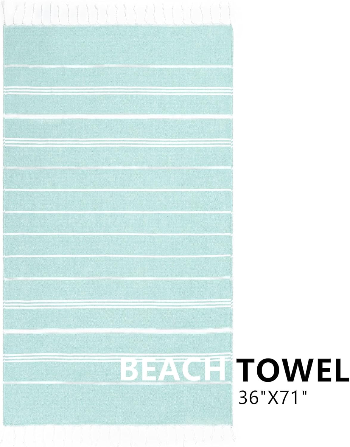 Turkish Beach Towel, 36"x71" Quick Dry Sand Free Oversized Towel, Aqua