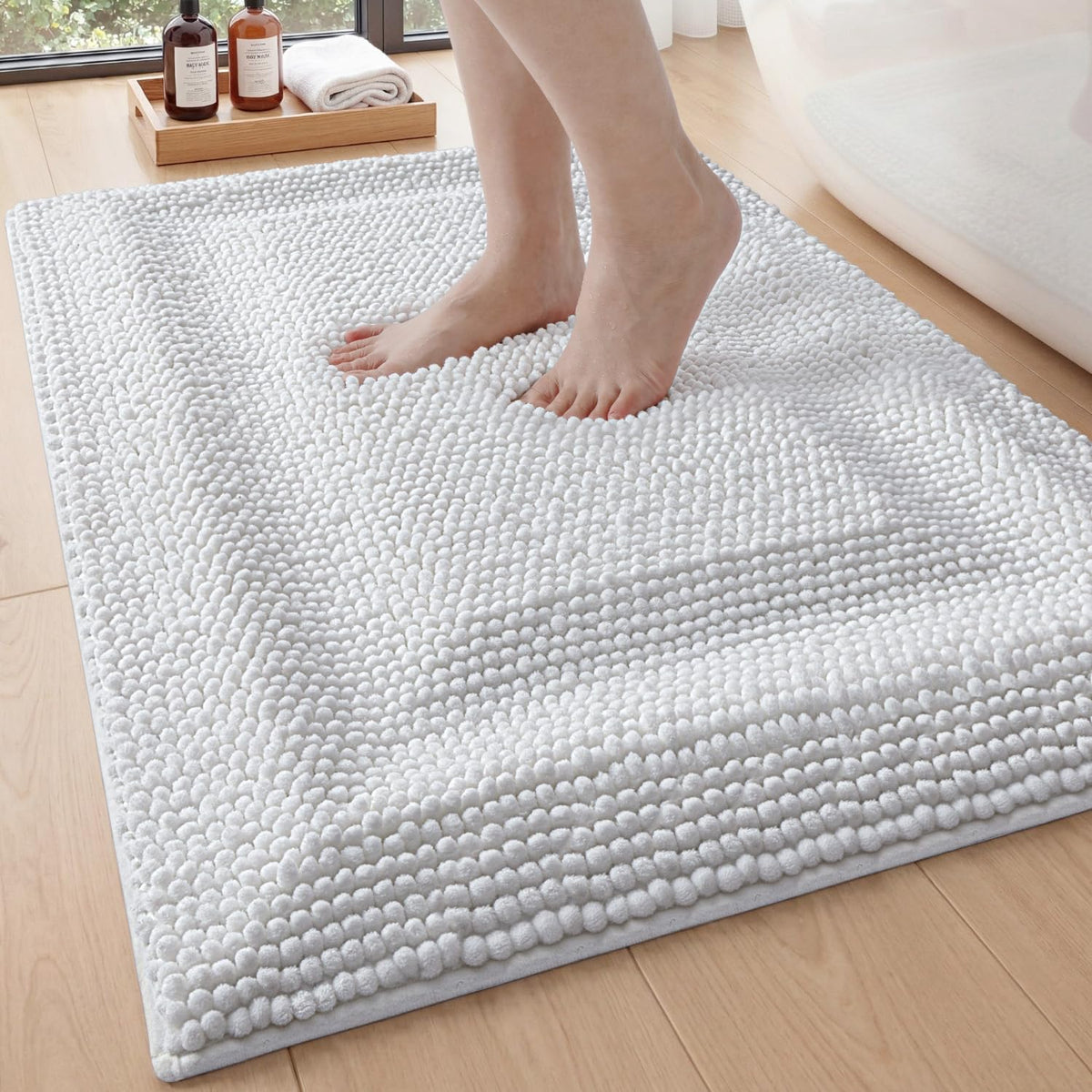 DEXI Bathroom Rugs 36x24, Non Slip Washable Chinelle Bath Mat, Taupe