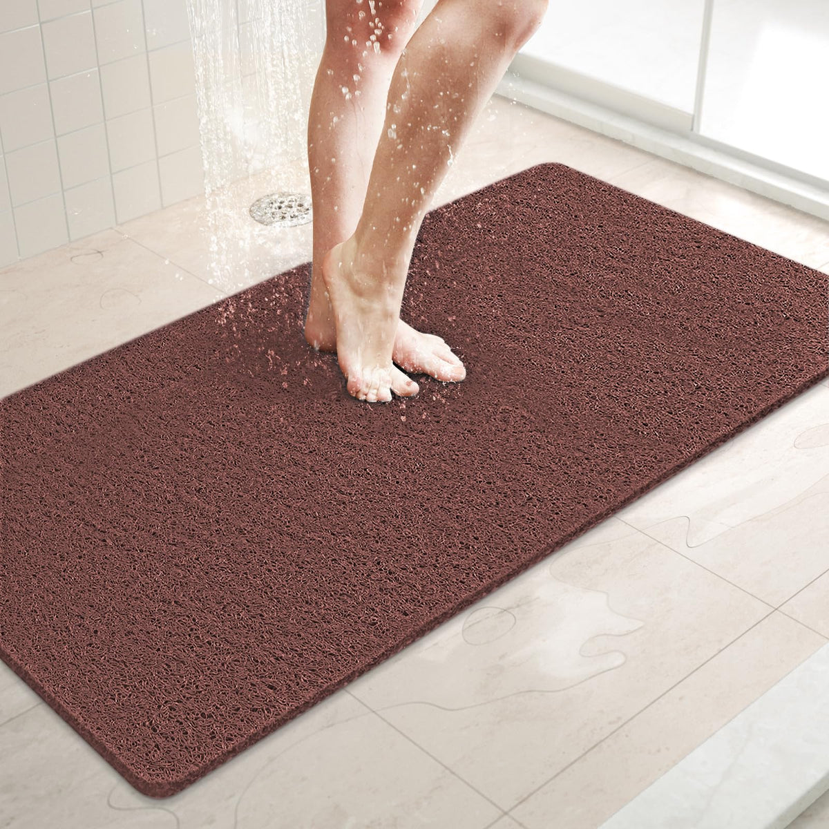 LuxStep Shower Mat Bathtub Mat,24x16 inch, Non-Slip Bath Mat with Drain, Quick Drying PVC Loofah Bathmat for Tub,Shower,Bathroom (Phthalate Free,Grey)