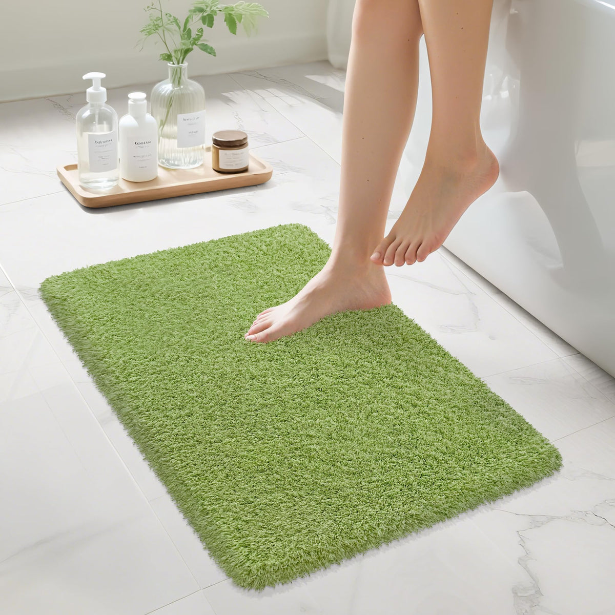 White Bathroom Rugs Non Slip 24"x16",Absorbent Bath Mat Quick Dry