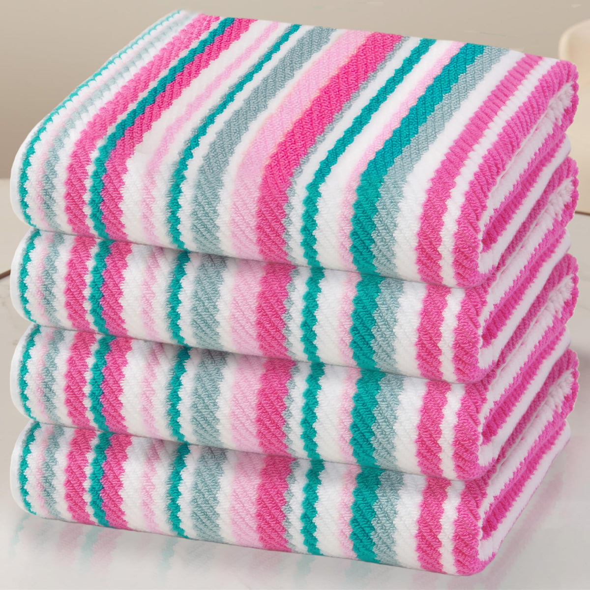 VOOVA & MOVAS Yellow Bathroom Towels 3 Pack, 100% Cotton, Gray Striped