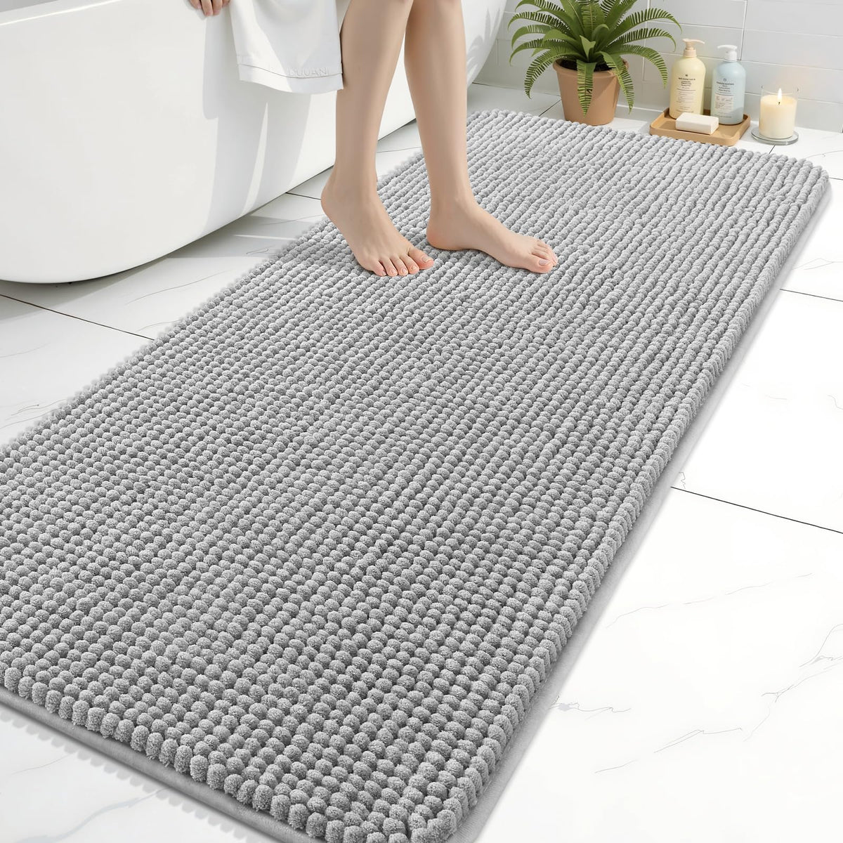 Arotive Chenille Bathroom Rugs 30x20, Soft Absorbent Bath Mat, Grey