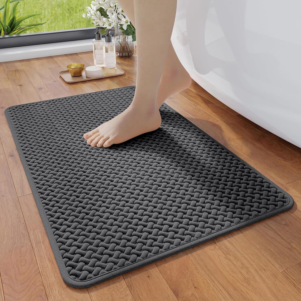 YDKGL Bathroom Rugs Non Slip, Foam Weave Texture Bath Mat, Grey 16x24