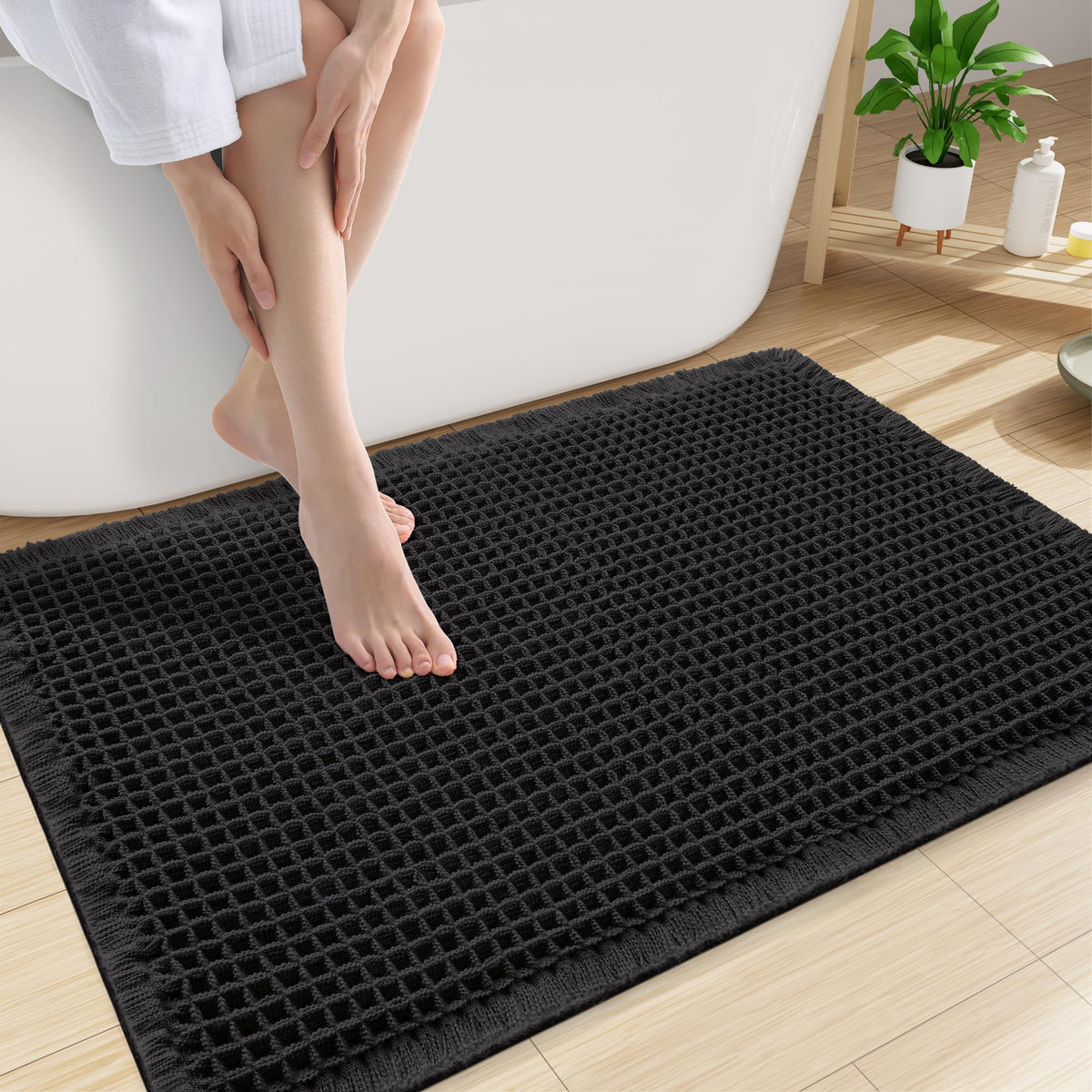 Smiry Waffle Bath Mat 30X20, Extra Soft Absorbent Bathroom Rugs, Brown
